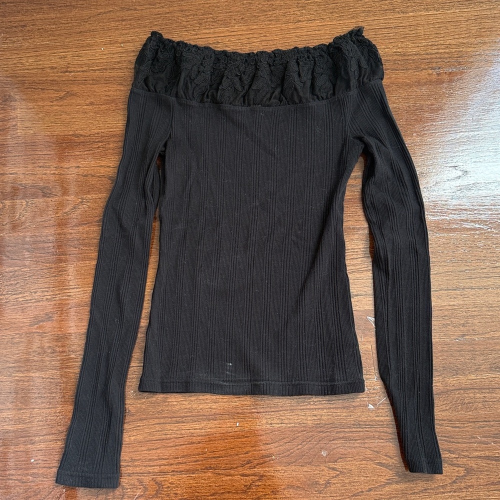 Free People Black Mesh Detail Top